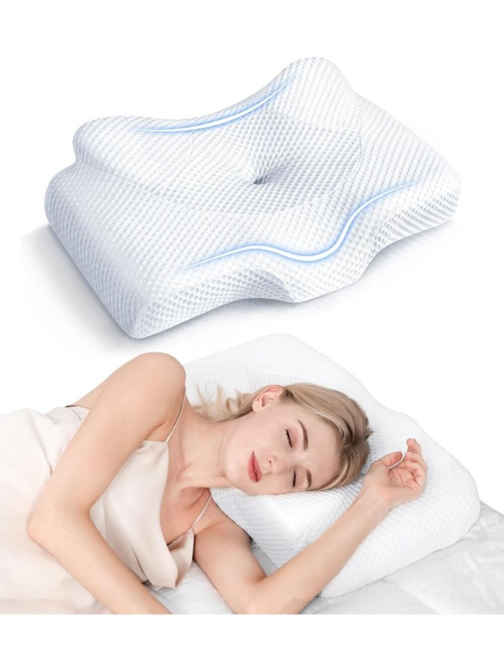 Cervical Neck Pain Relief Pillow, Adjustable Odorless Memory Foam, Cooling Case